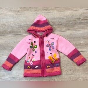 Lucy Iburg Kid’s Full Zip Butterfly Hooded Sweater Jacket Size 4